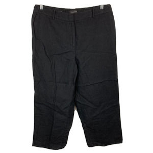 Talbots Pants Womens Sz 14 Black‎ Linen Straight Leg Curvy Fit Cropped Dress